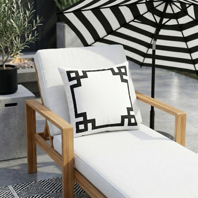 Coussin Bordure Clé Grecque Noir et Blanc (Créateur téléchargé)