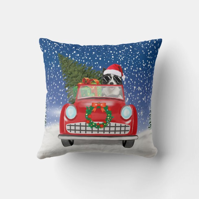 Coussin Bordure Collie Chien Conduite Voiture En Neige Noë (Verso)