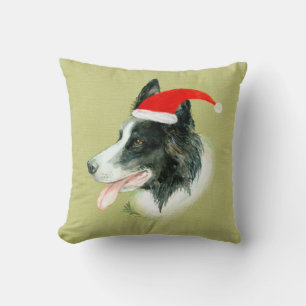 Coussin Bordure Collie Chien de Noël Santa Hat