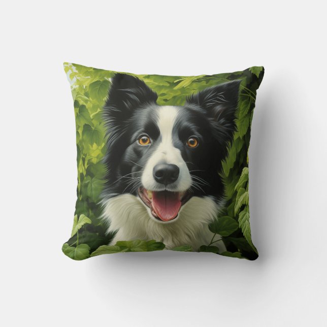 Coussin Bordure Collie en vert (Recto)