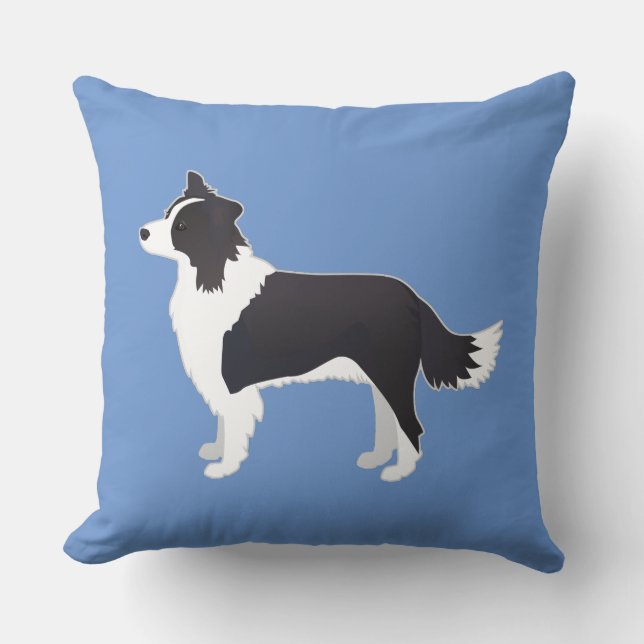 Coussin Bordure Collie Noir race Chien Vue latérale Silhou (Recto)