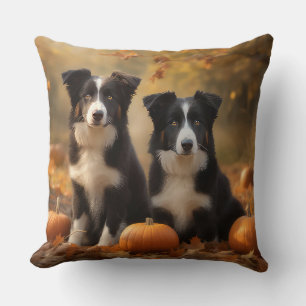 Coussin Bordure Collie Puppy Automne Citrouille de plaisir