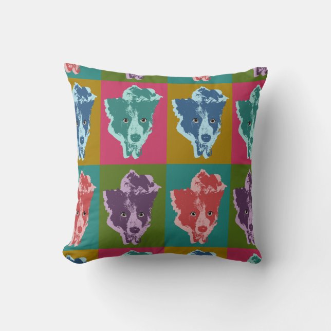 Coussin Bordure Collie Stare Pop Art (Recto)