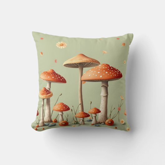 Coussin Bordure de champignons orange clair vert sauge Cot (Recto)