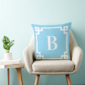 Coussin Bordure de clé grecque bleu clair et blanc avec mo (Chaise)