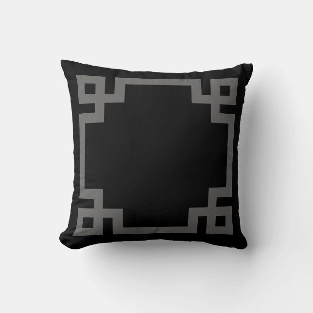 Coussin Bordure de clé grecque noire et de charbon de bois (Recto)