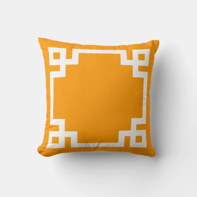 Coussin Bordure de clé grecque orange et blanche (Recto)