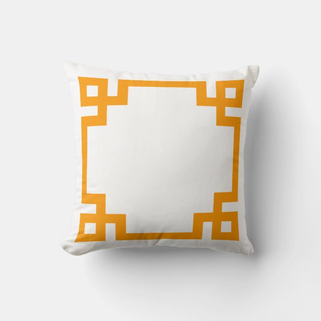 Coussin Bordure de clé grecque orange et blanche (Recto)