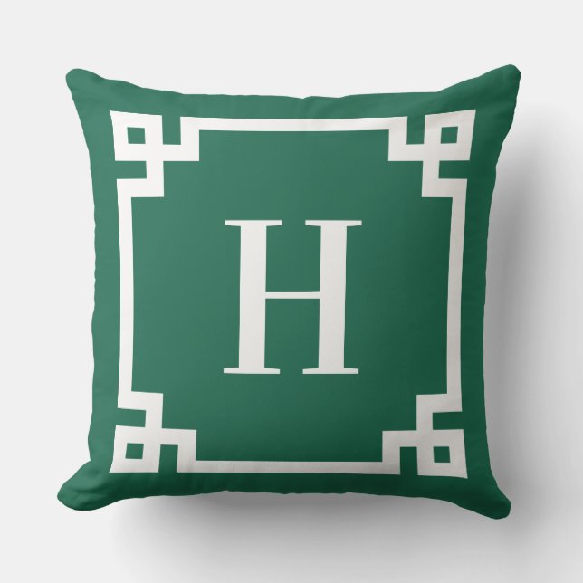 Coussin Bordure de clé grecque verte chasseur et blanche a (Recto)