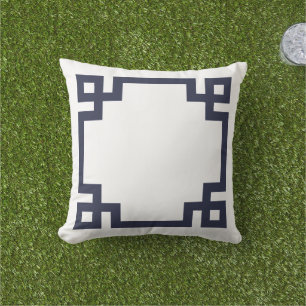 Coussin Bordure de la marine à clé bleue et blanche grecqu