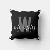 Coussin Bordure de monogramme moderne noir et blanc de M. (Recto)