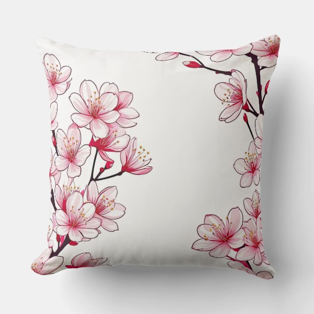 Coussin Bordure délicate en fleur de cerisier - Rose flora (Recto)