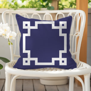 Coussin Bordure élégante clé grecque bleu marine blanc