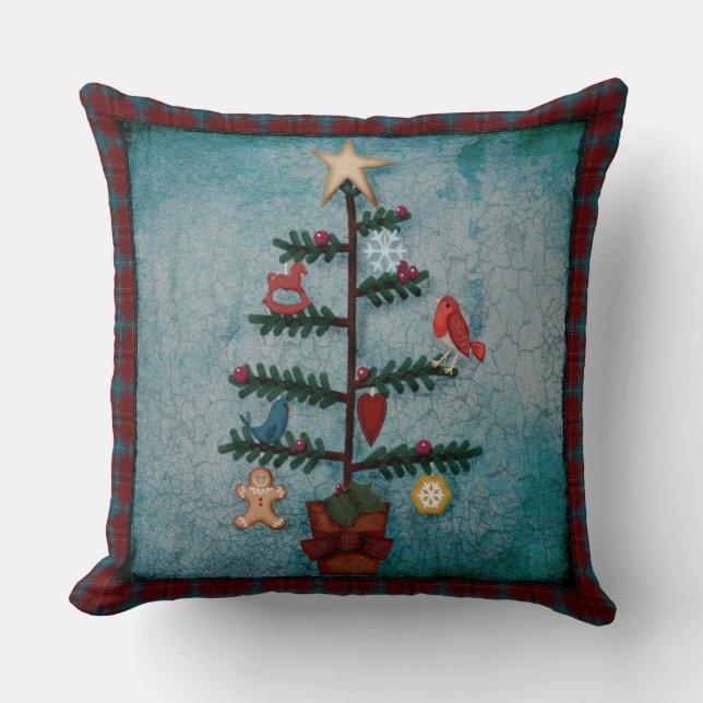 Coussin Bordure en plan | Arbre de Noël d'art populaire (Recto)