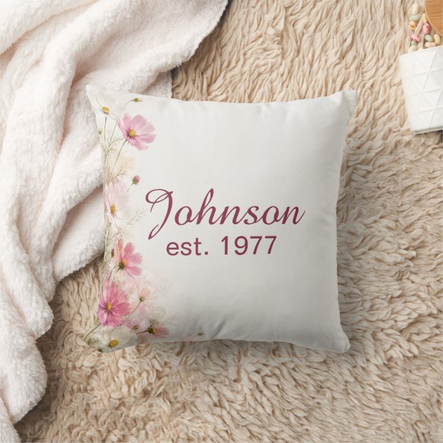 Coussin Bordure et nom de cosmos rose et blanc (Couverture)