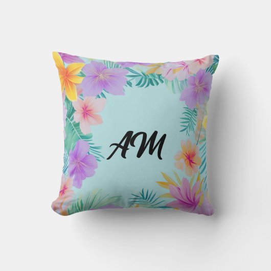 Coussin Bordure Florale Tropicale Esthétique d'Été (Recto)
