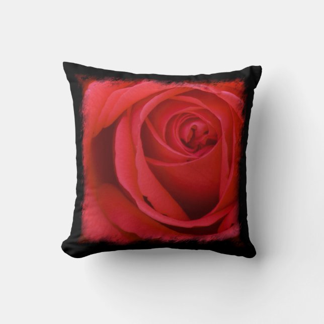 Coussin Bordure noire rose rouge (Recto)