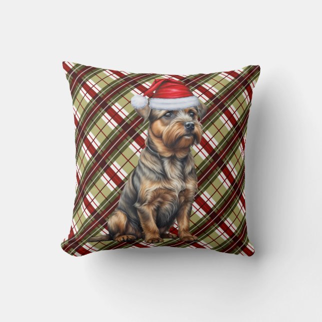 Coussin Bordure Terrier Rouge Vert Plaid Chien de Noël (Recto)