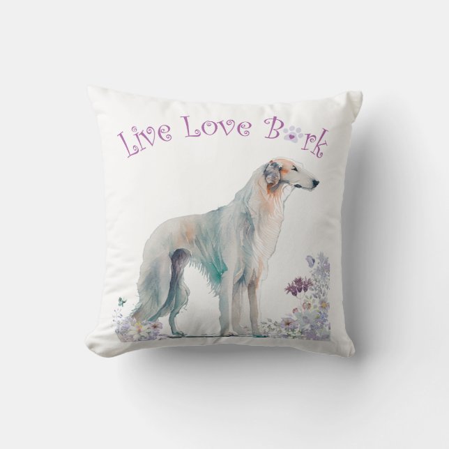 Coussin Borzoi Chien Maman Floral (Recto)