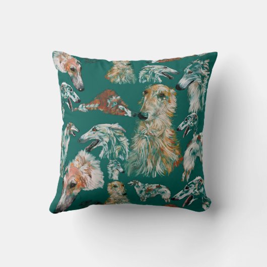 Coussin Borzois en Turquoise (Verso)