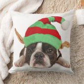 Coussin Boston Terrier avec un casquette de Noël (Couverture)