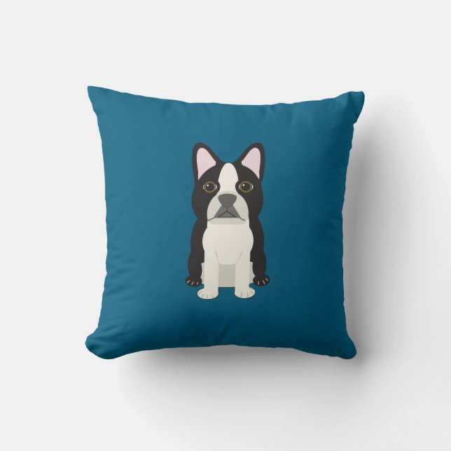 Coussin Boston Terrier bleu (Recto)