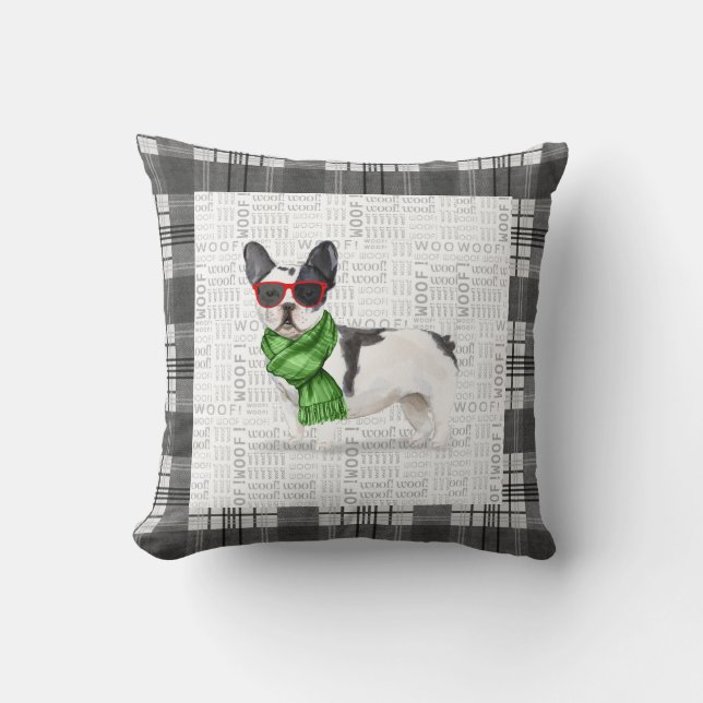 Coussin Boston Terrier et Plaid Christmas Chien Thailler P (Recto)