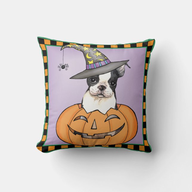 Coussin Boston Terrier Halloween (Recto)