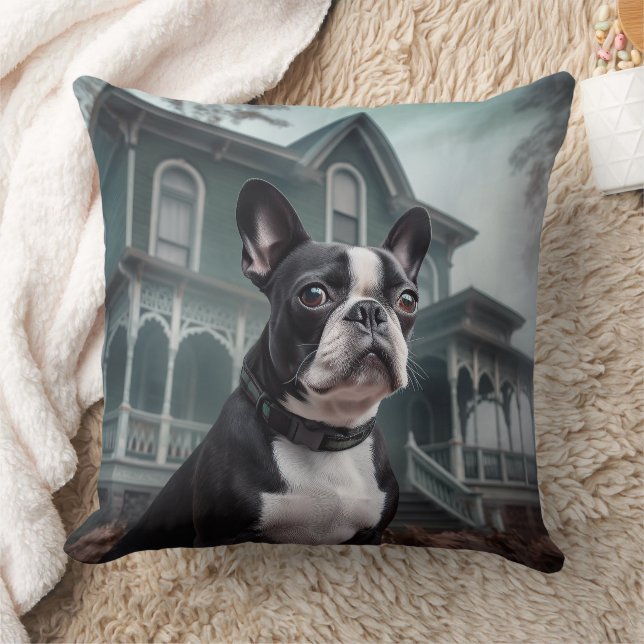 Coussin Boston Terrier Halloween effrayant (Couverture)