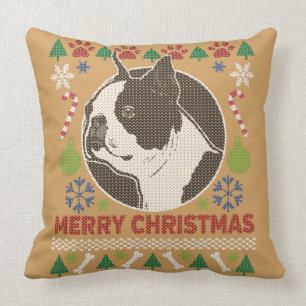 Coussin Boston Terrier Joyeux Noël Moche Sweat