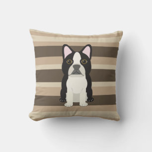 Coussin Boston Terrier Neutre rayé