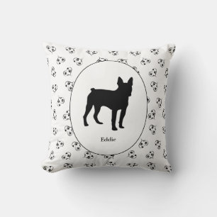 Coussin Boston Terrier Silhouette Hearts Pawprints