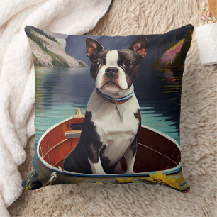 Coussin Boston Terrier sur une pagaie : Une aventure pitto