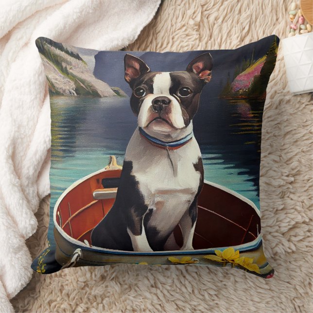 Coussin Boston Terrier sur une rame : une aventure Pittore (Couverture)