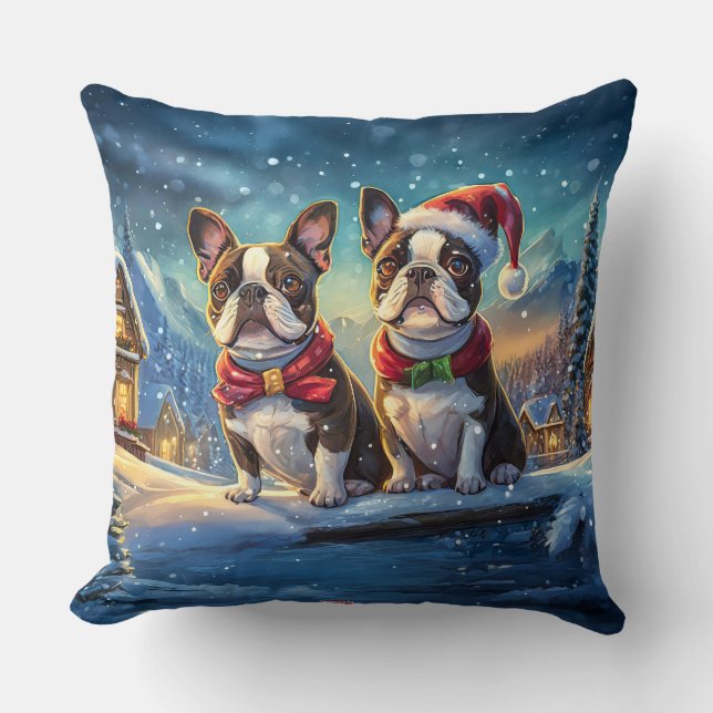 Coussin Boston Terriers Conception de vacances par Rich AM (Recto)