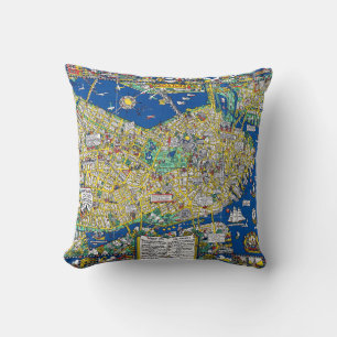 Coussin Boston vintage vieille ville carte géographie amér