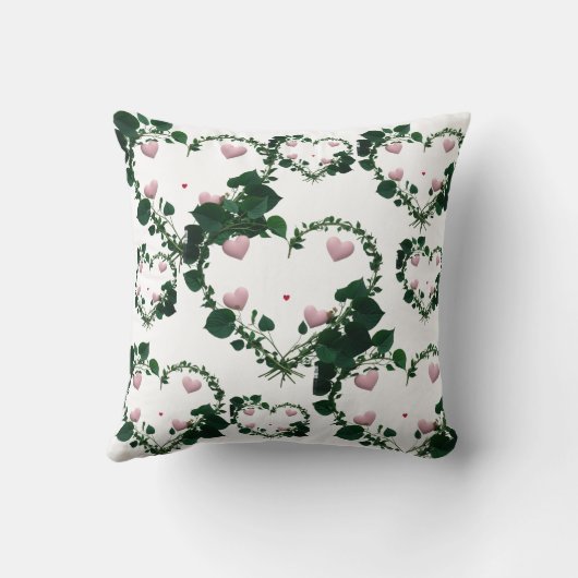 Coussin Botanical Romantic Wreath Hearts Throw Pillow (Verso)