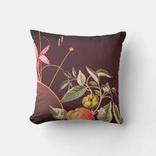 Coussin Botanique Bourgogne et orange   Poivre Capsicum