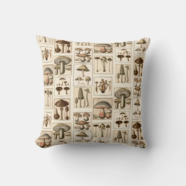Coussin botanique d'impression de champignon (Recto)