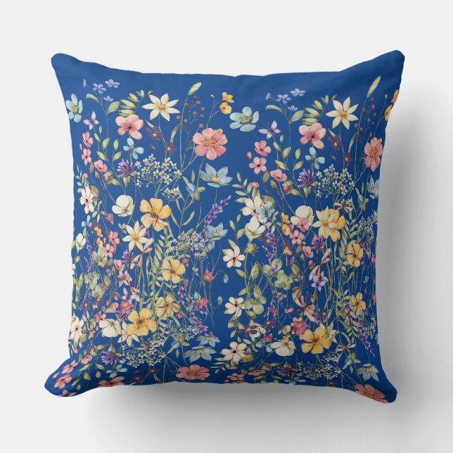 Coussin Botanique Floral Cobalt bleu (Recto)