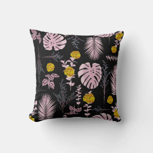 Coussin Botanique foncé, fleurs feuille motif.