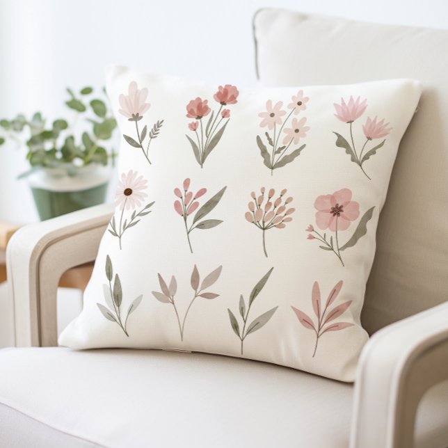 Coussin Botanique Imprimer Aquarelle Fleur Jeu d'oreiller (Créateur téléchargé)