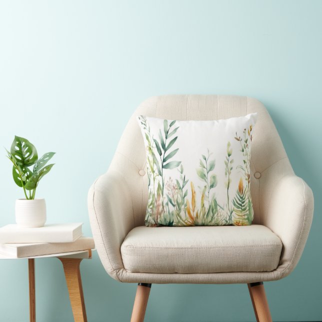 Coussin Botanique Plante Vert Blanc Design 311 (Chaise)