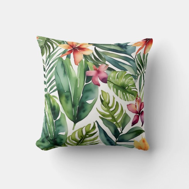 Coussin Botaniques tropicales Vibrant Aquarelle Foliage (Recto)