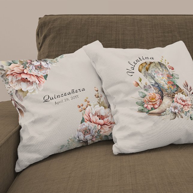 Coussin Botte de fille Boho Floral Rustique Quinceanera (Keepsake Pillows from my Boho Floral Cowgirl Boots Quinceanera Collection)
