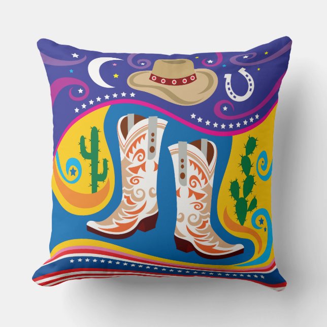 Coussin Bottes de cowboy et étoiles du désert (Recto)