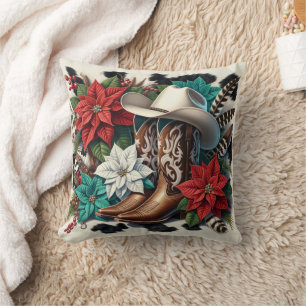 Coussin Bottes de cowboy occidentales Fleur Cuir de vache