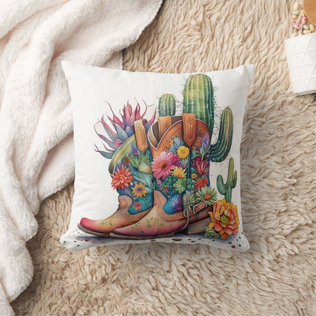 Coussin Bottes et cactus de cowgirl colorées (Couverture)