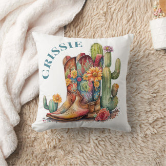 Coussin Bottes et cactus de cowgirl colorées personnalisée