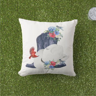 Coussin Bottes/Peluche de cow-boy & Fleurs/Oiseaux